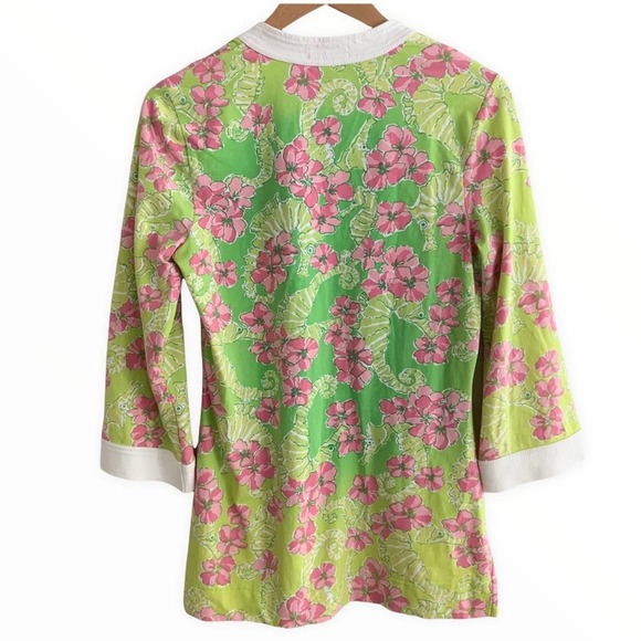 Lilly Pulitzer Joy Tunic “Limeade Floaters” Seahorse Pink Green Top Small - Picture 2 of 6